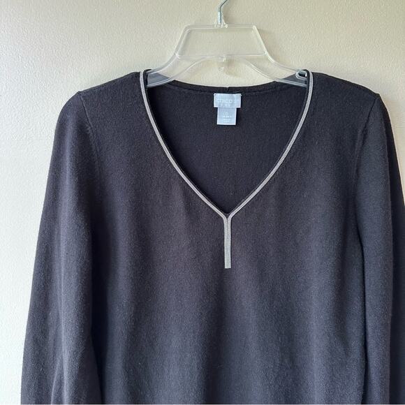Chico’s Sweater Cashmere Blend Embellished Black Chico's 0 US Small Classic - Picture 2 of 11